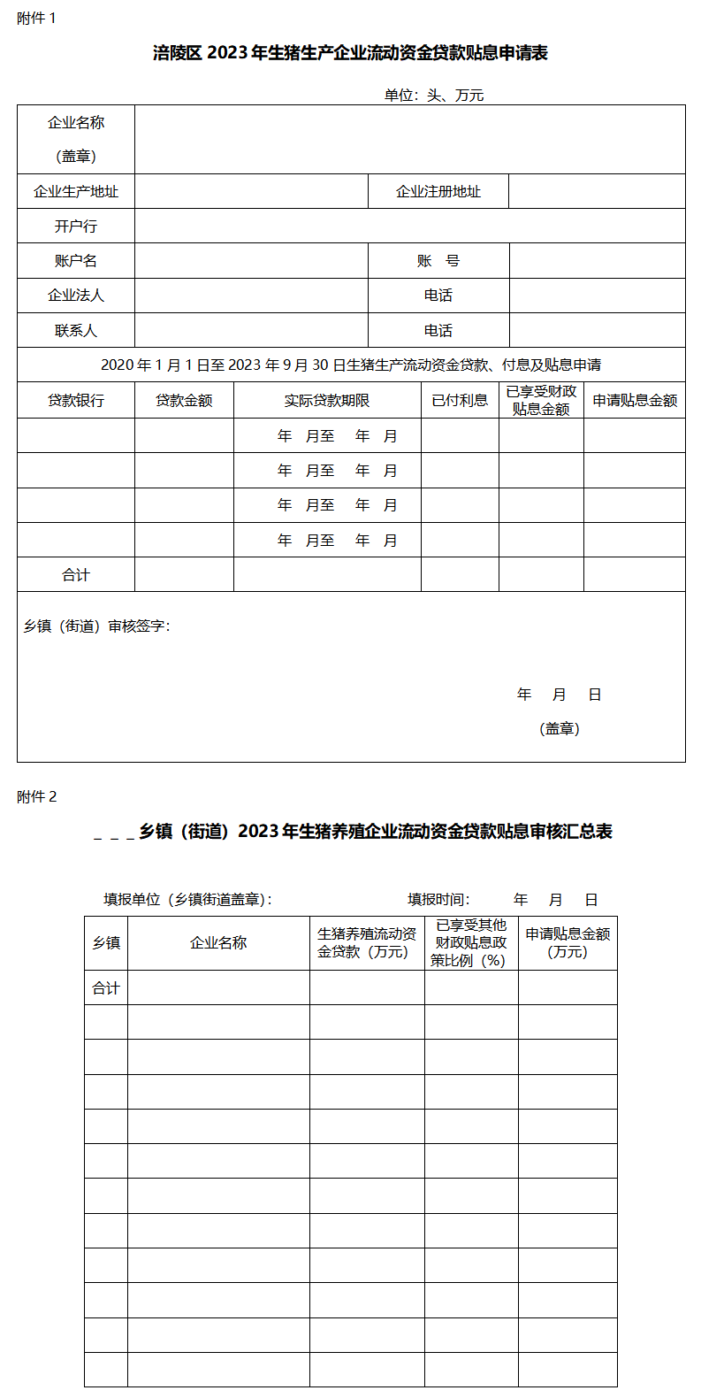 重庆市涪陵区农业农村委员会关于印发《涪陵区2023年生猪养殖企业流动资金贷款贴息实施方案》的函